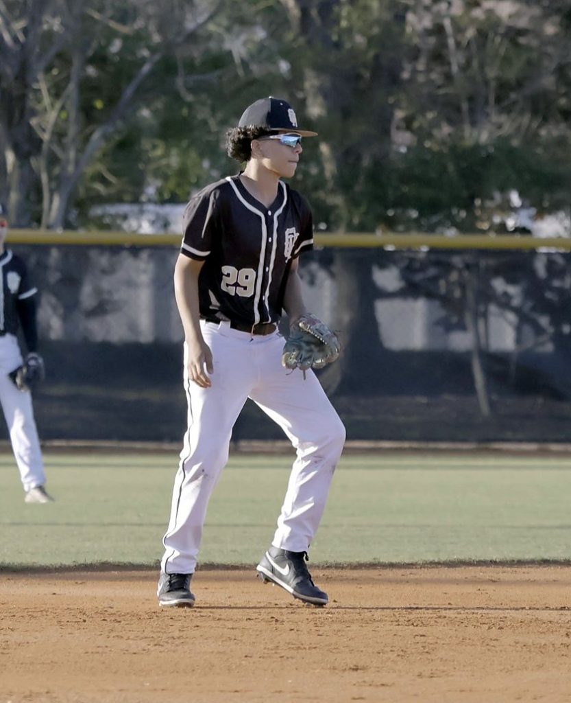 Matthew Sequera, No. 29, ready on the infield